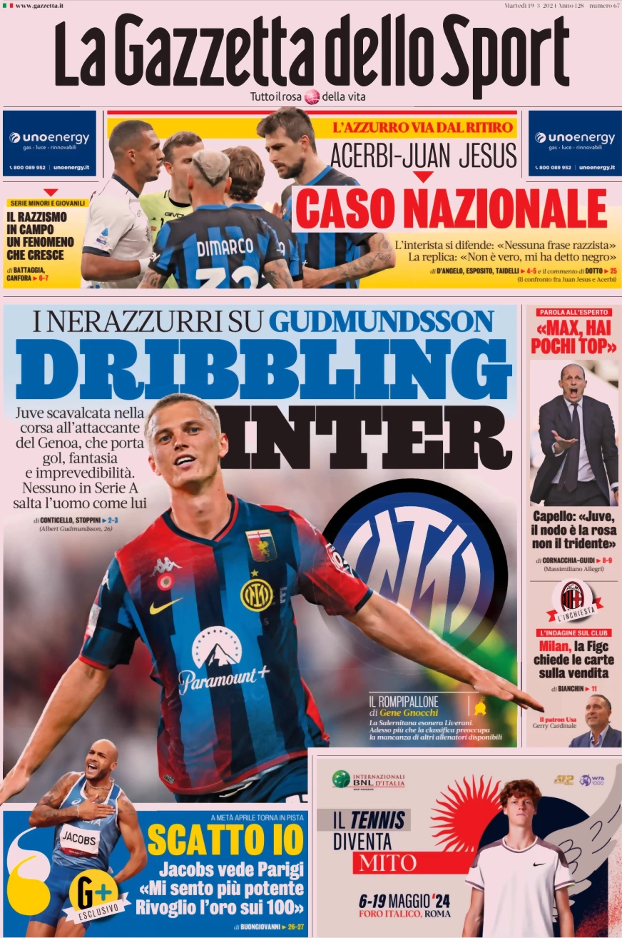 anteprima della prima pagina di la-gazzetta-dello-sport del 19/03/2024