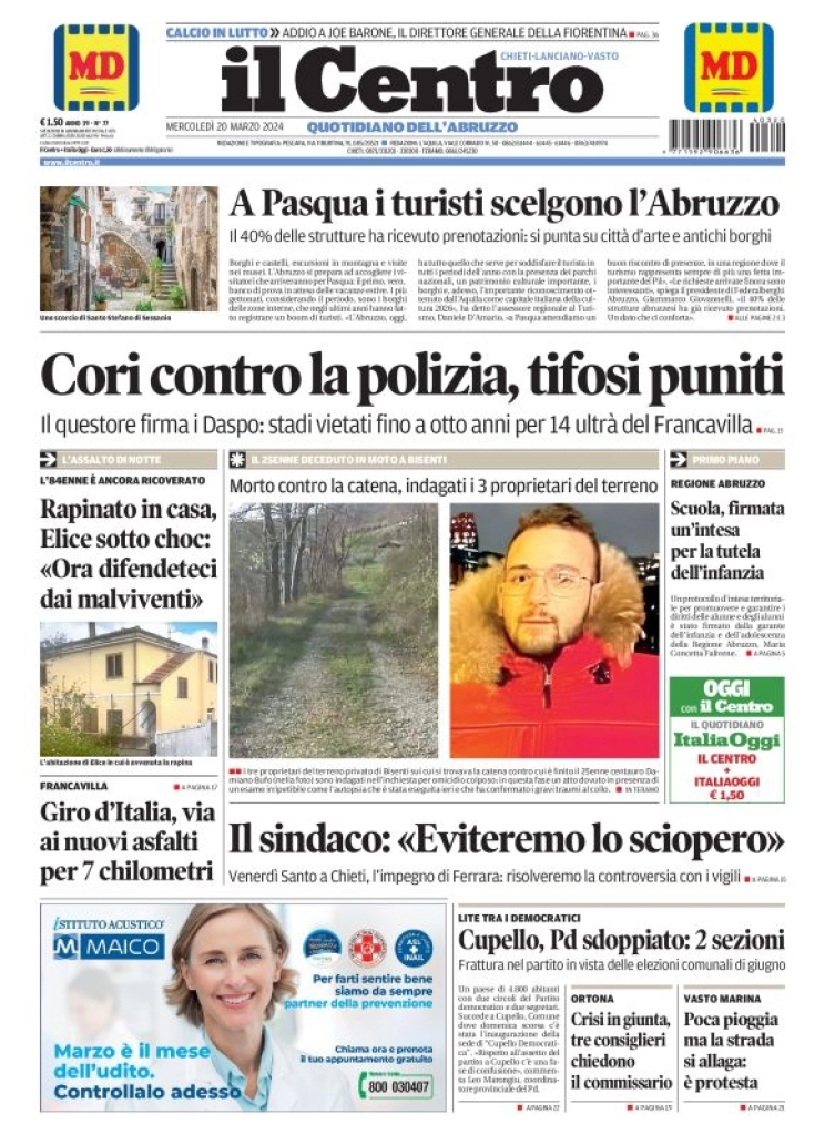 anteprima della prima pagina di il-centro-chieti del 20/03/2024