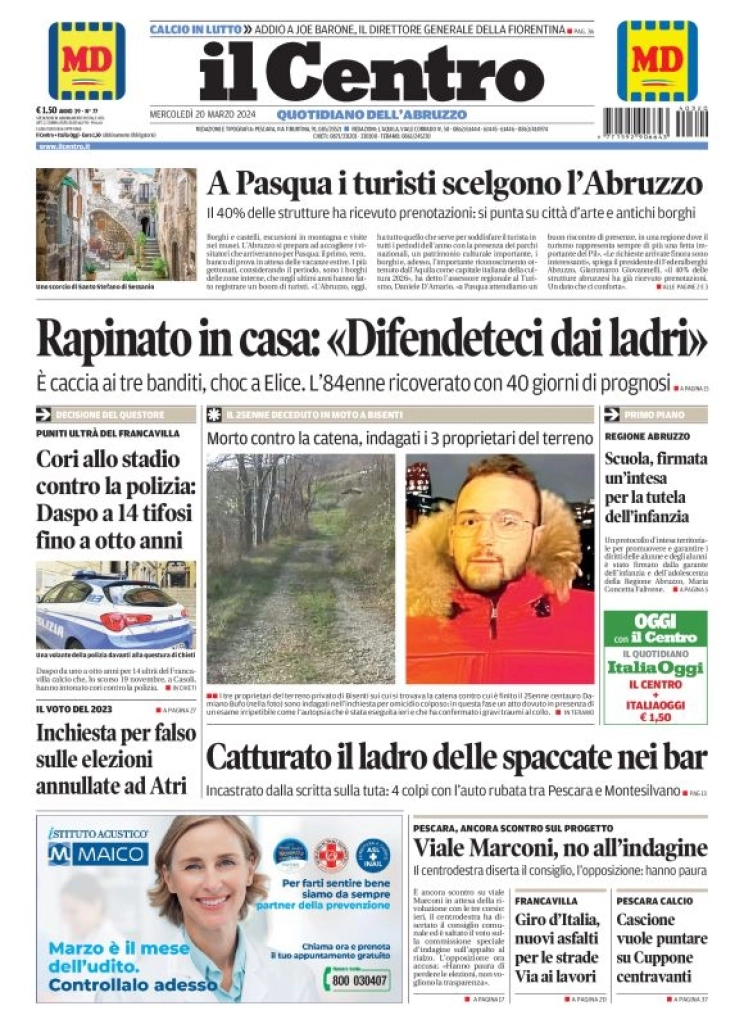 anteprima della prima pagina di il-centro-pescara del 20/03/2024