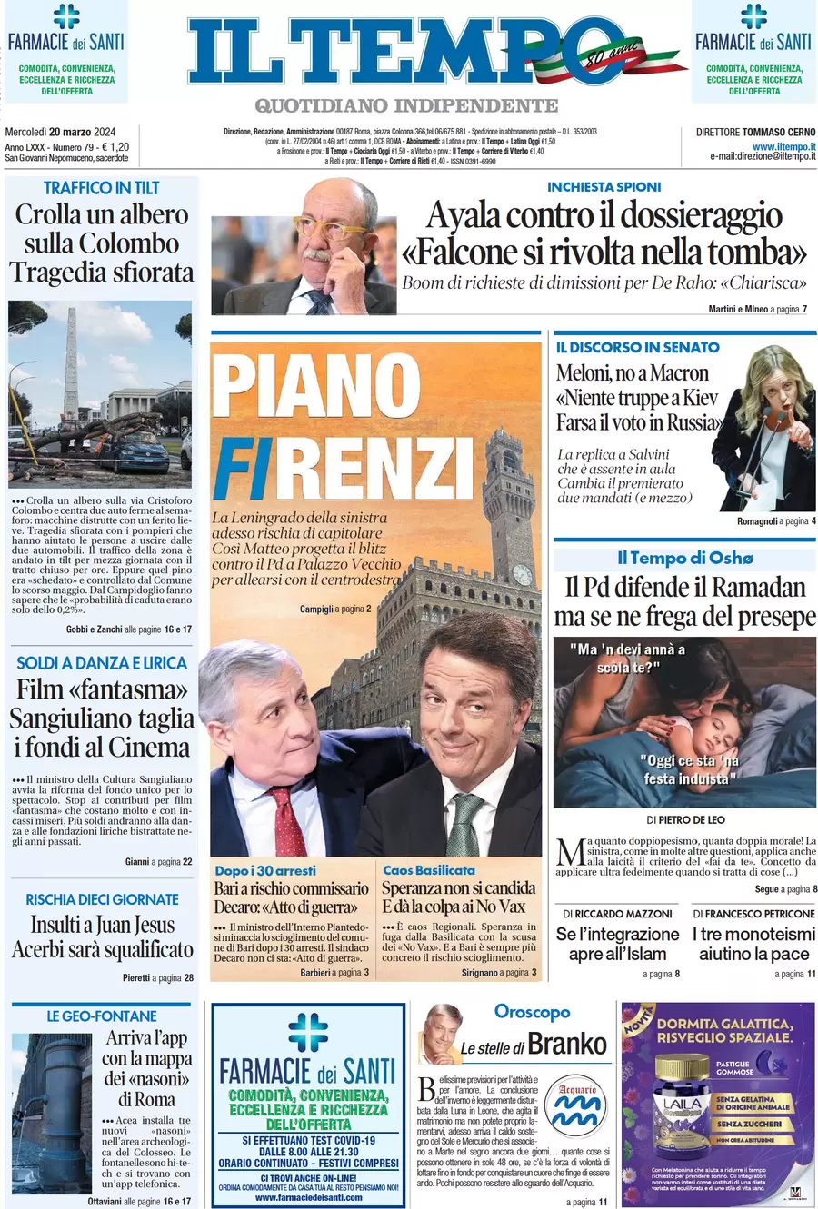 anteprima della prima pagina di il-tempo del 20/03/2024