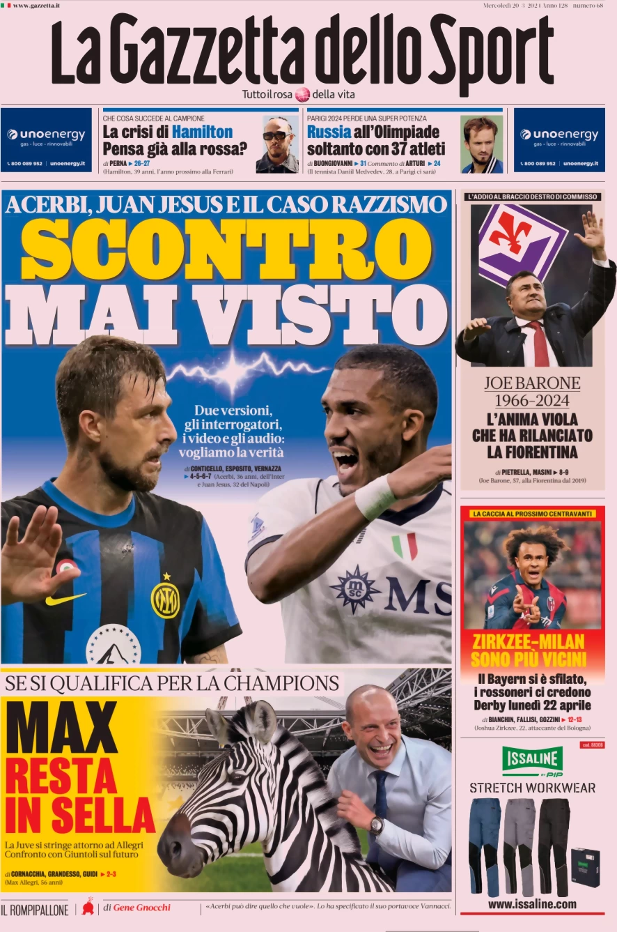 anteprima della prima pagina di la-gazzetta-dello-sport del 20/03/2024