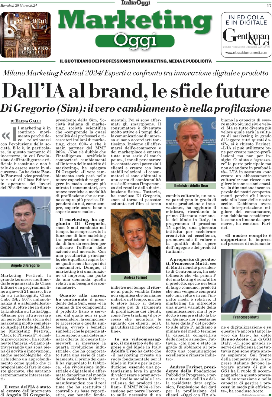 anteprima della prima pagina di marketing-oggi del 20/03/2024