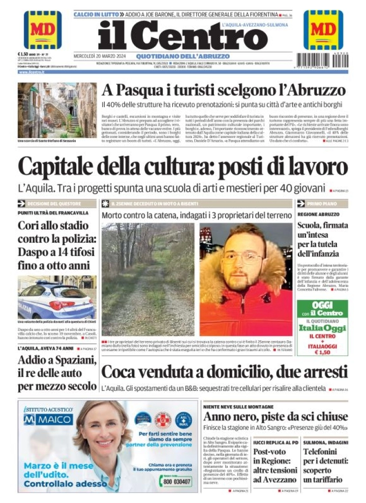 anteprima della prima pagina di il-centro-laquila del 20/03/2024