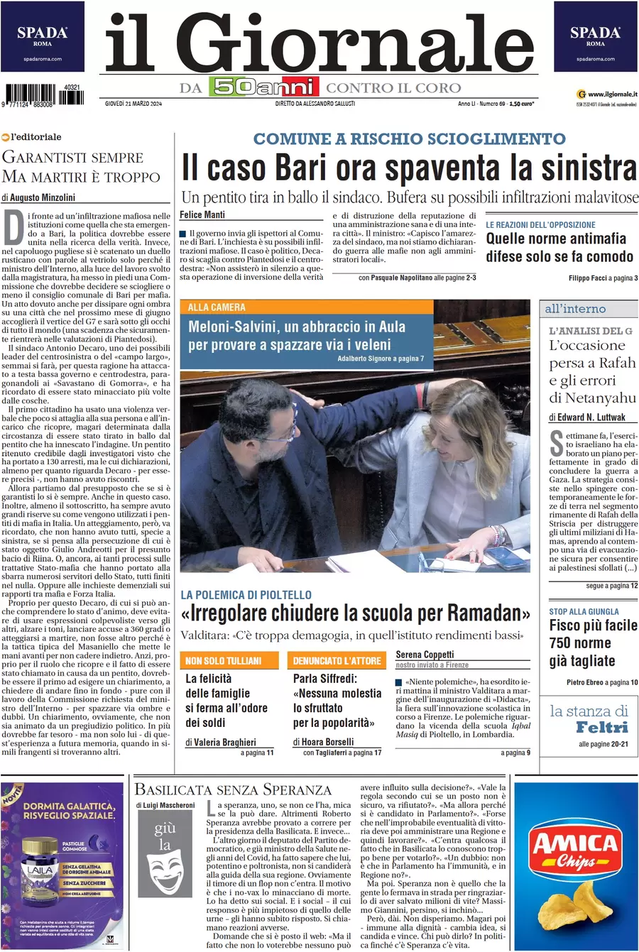 anteprima della prima pagina di il-giornale del 20/03/2024