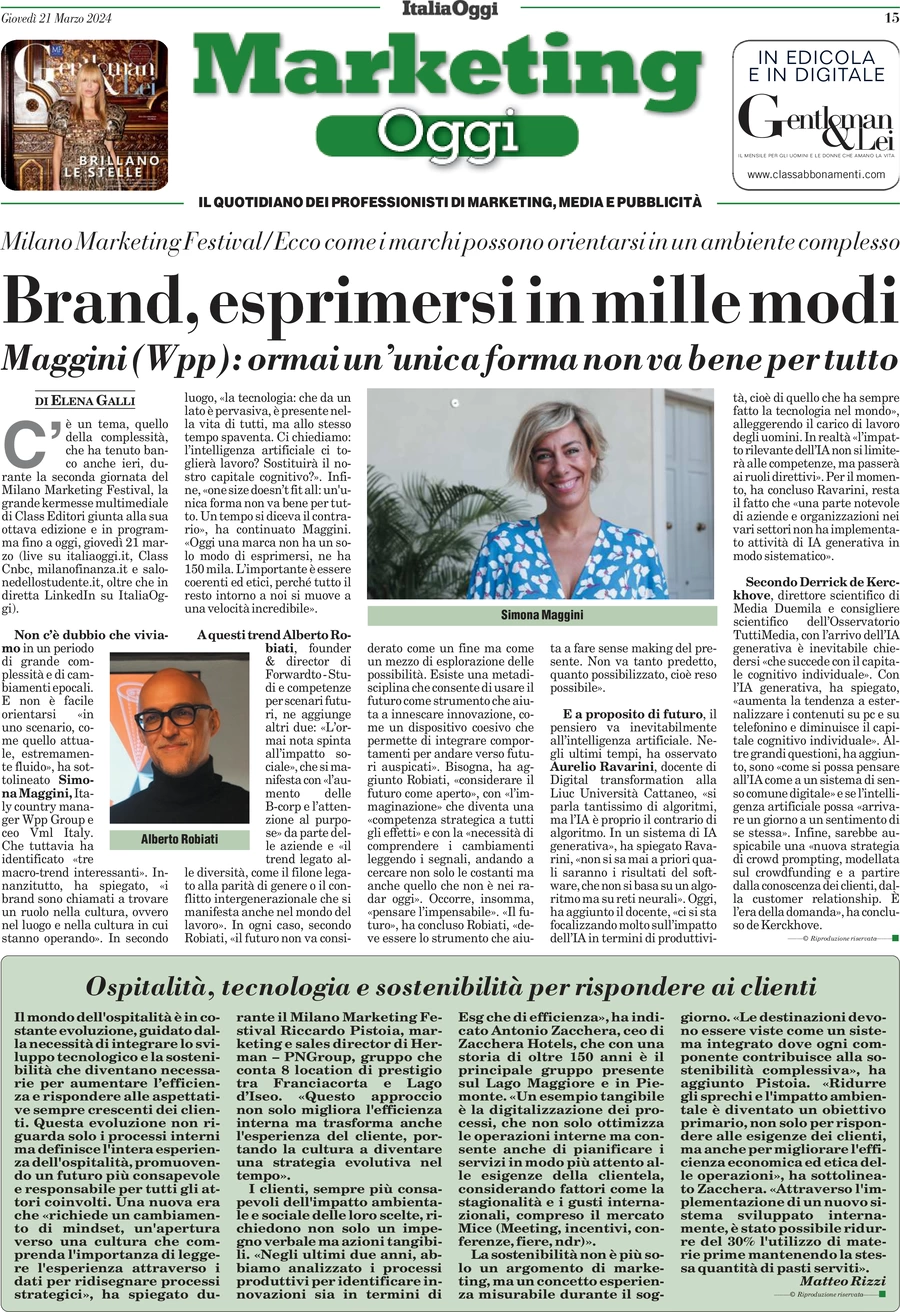 anteprima della prima pagina di marketing-oggi del 21/03/2024