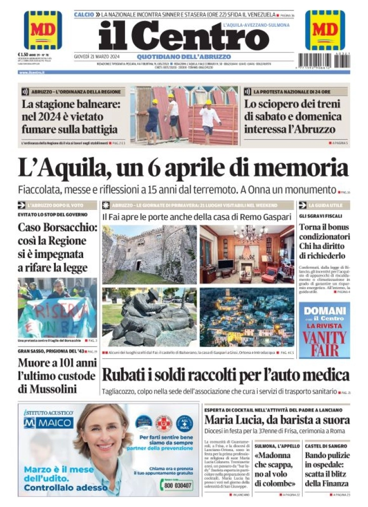 anteprima della prima pagina di il-centro-laquila del 21/03/2024