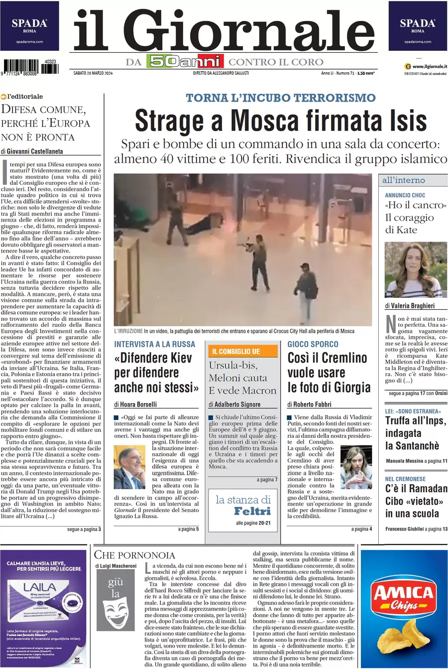 anteprima della prima pagina di il-giornale del 22/03/2024