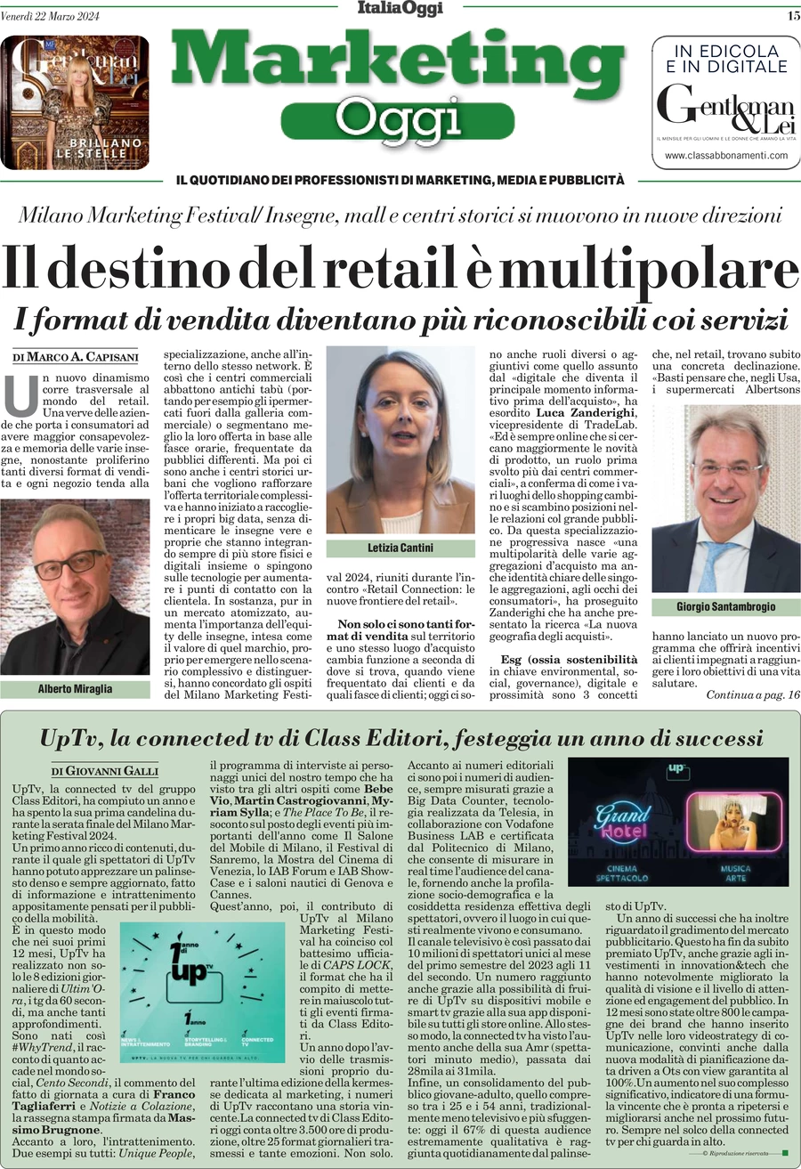 anteprima della prima pagina di marketing-oggi del 22/03/2024