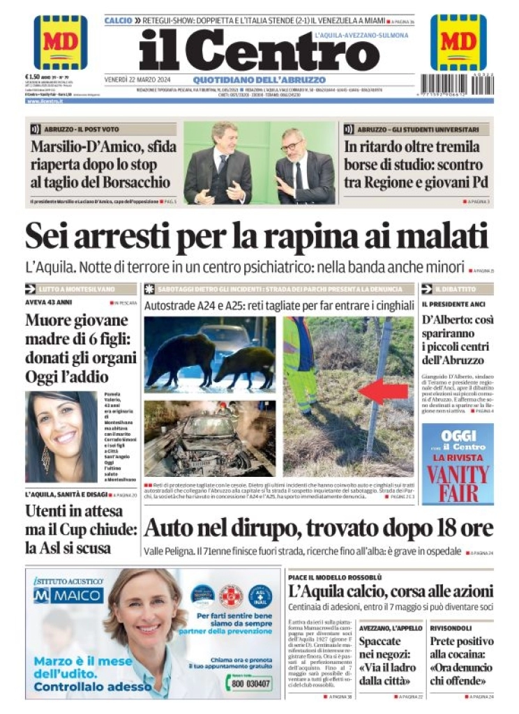 anteprima della prima pagina di il-centro-laquila del 22/03/2024