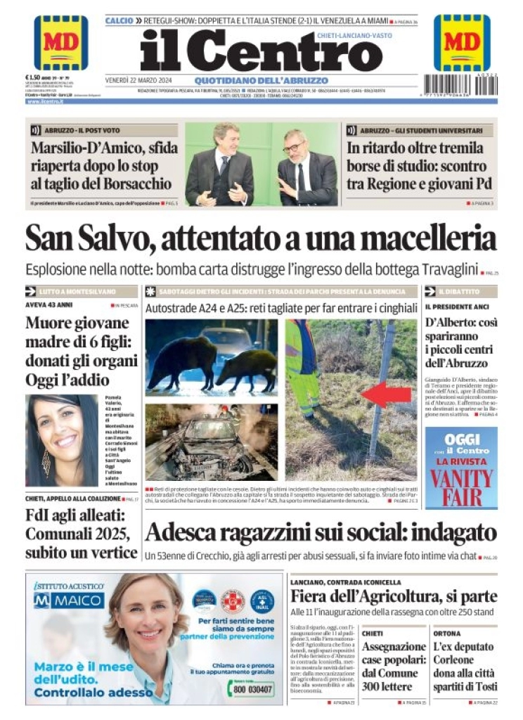 anteprima della prima pagina di il-centro-chieti del 22/03/2024