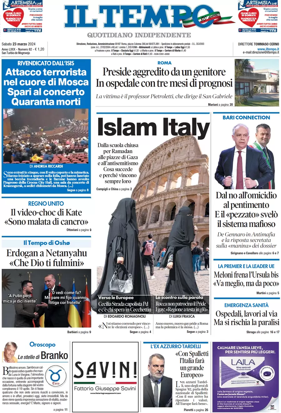 anteprima della prima pagina di il-tempo del 23/03/2024