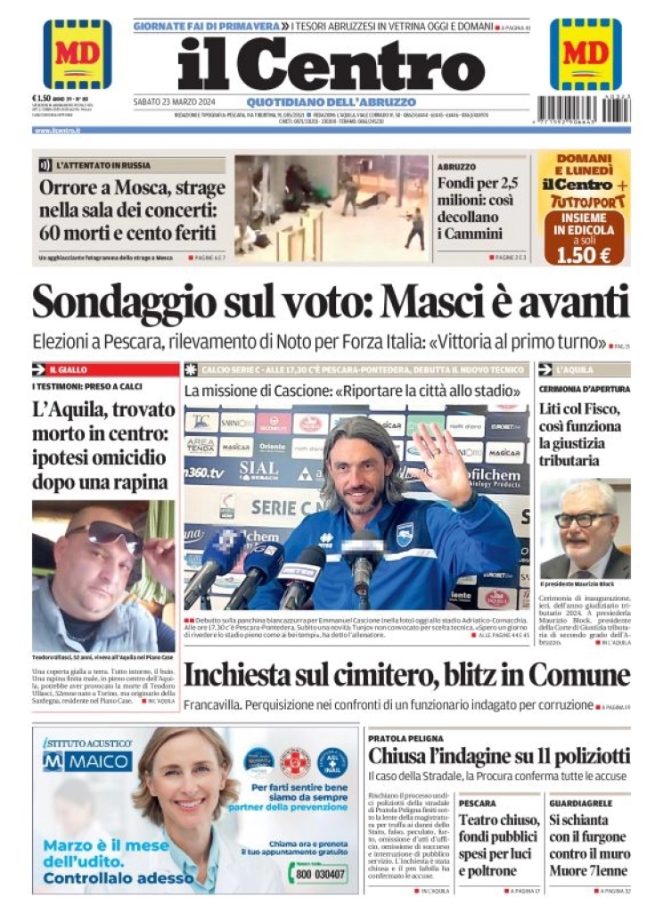 anteprima della prima pagina di il-centro-pescara del 23/03/2024