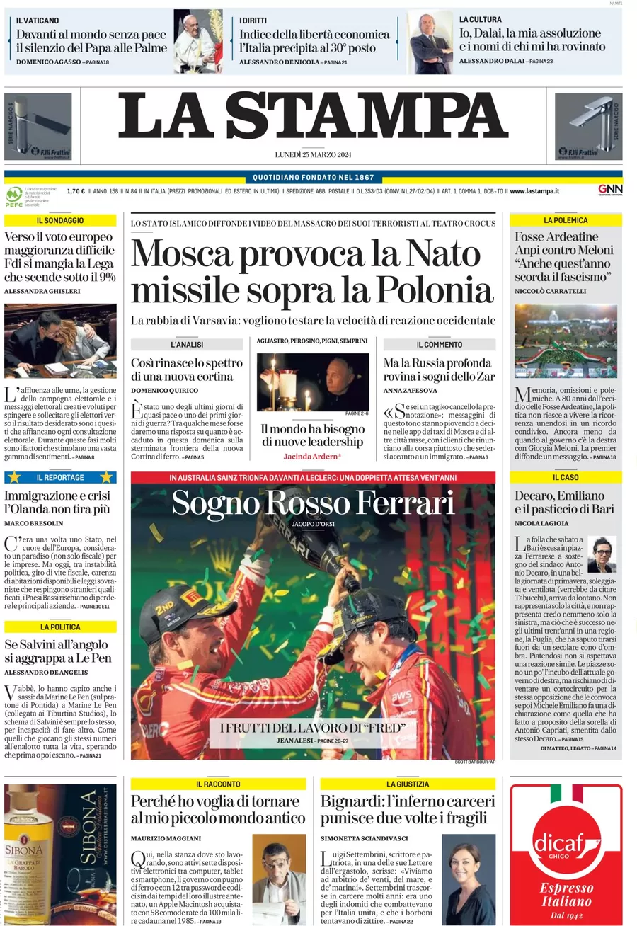 anteprima della prima pagina di la-stampa del 24/03/2024