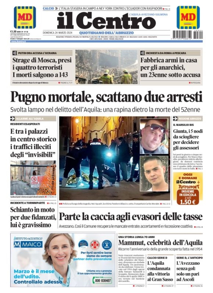 anteprima della prima pagina di il-centro-laquila del 24/03/2024