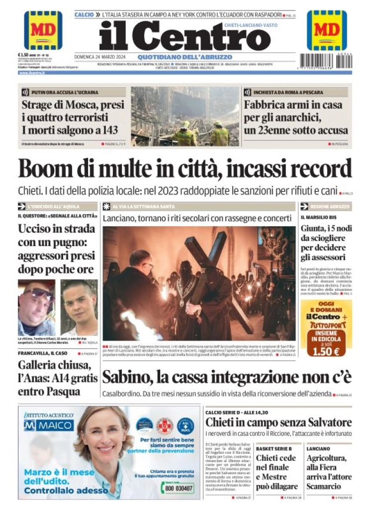 anteprima della prima pagina di il-centro-chieti del 24/03/2024