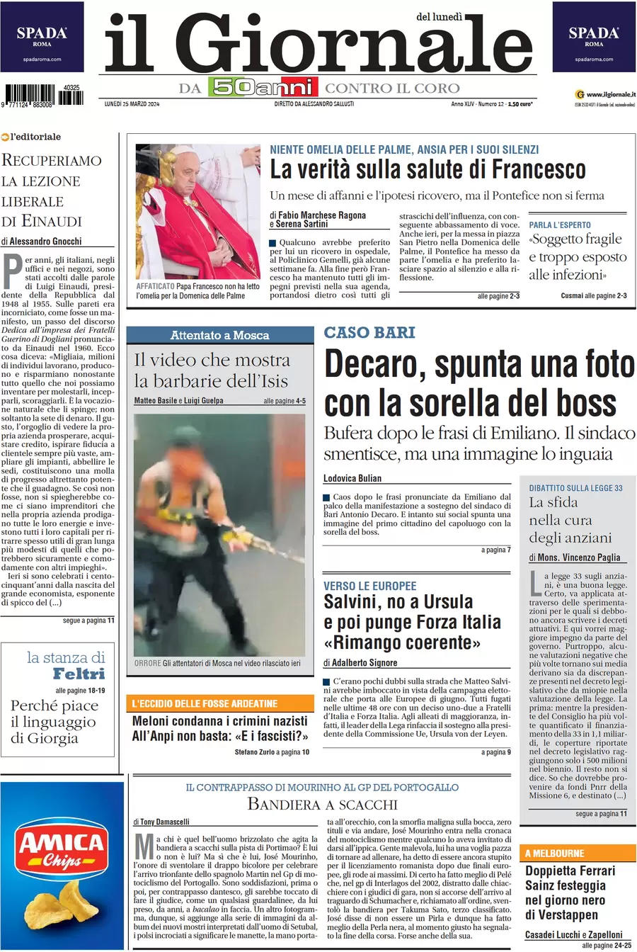 anteprima della prima pagina di il-giornale del 25/03/2024