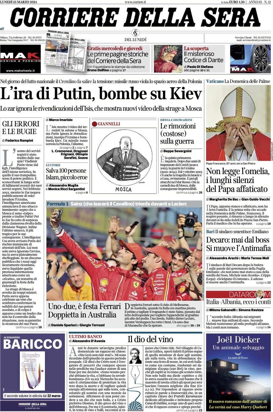 anteprima della prima pagina di corriere-della-sera del 25/03/2024