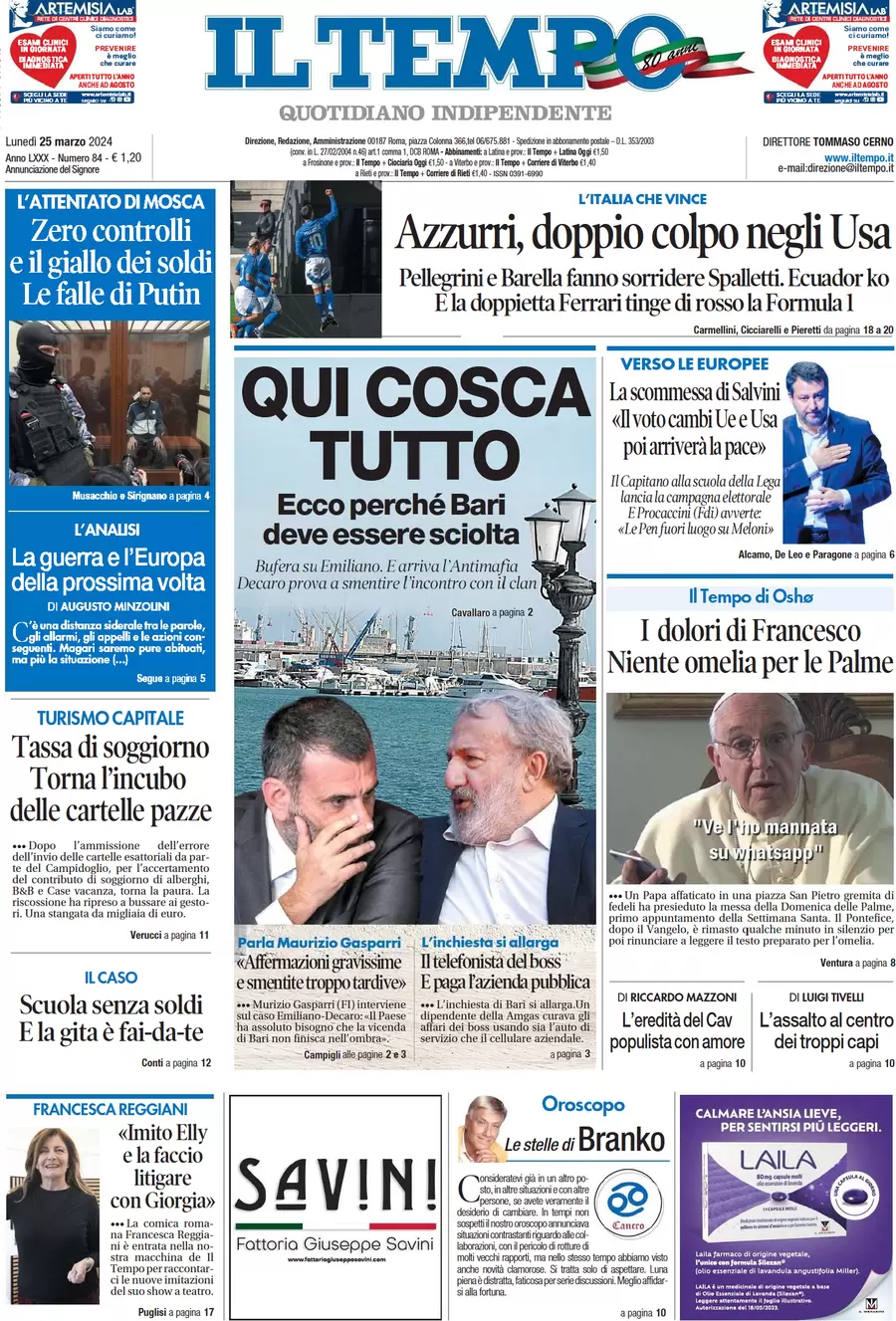 anteprima della prima pagina di il-tempo del 25/03/2024