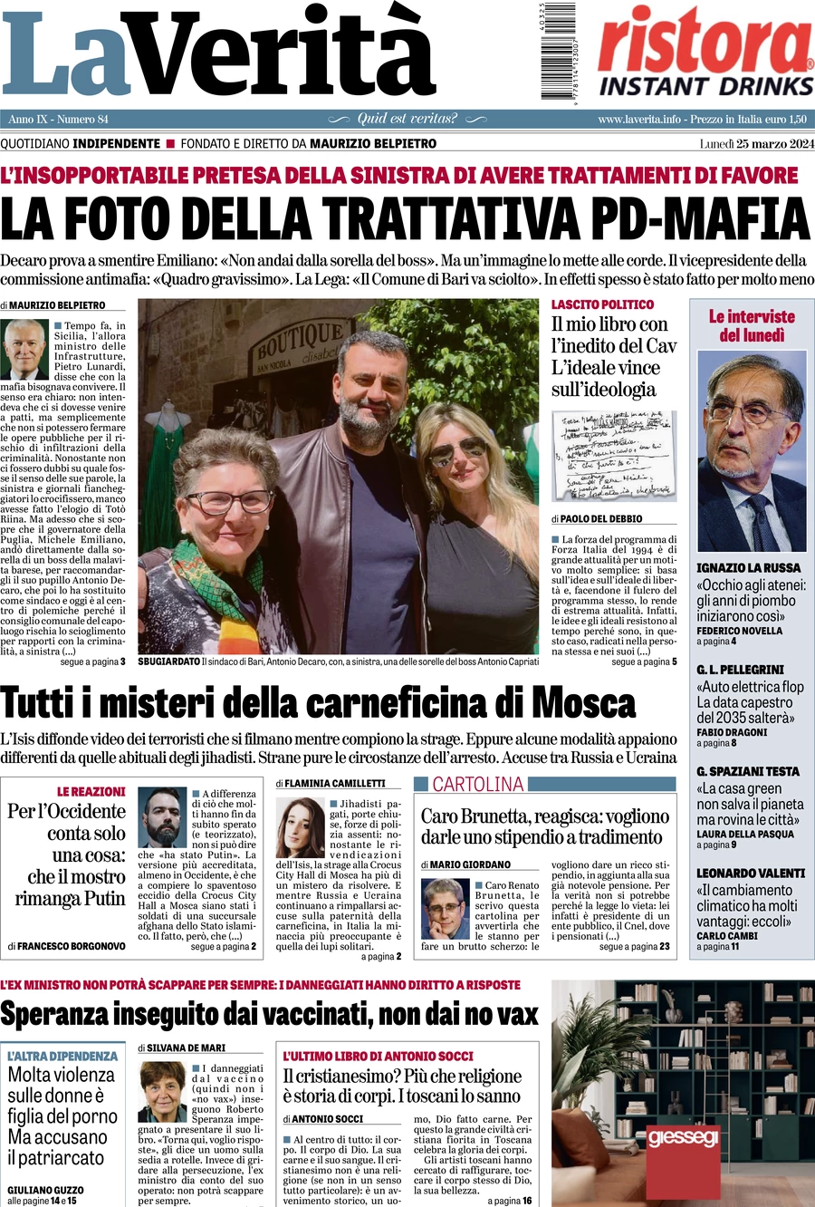 anteprima della prima pagina di la-verit del 25/03/2024