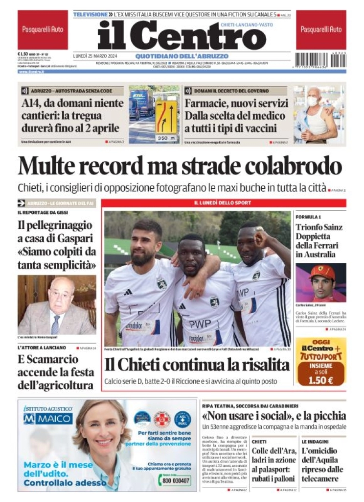 anteprima della prima pagina di il-centro-chieti del 25/03/2024