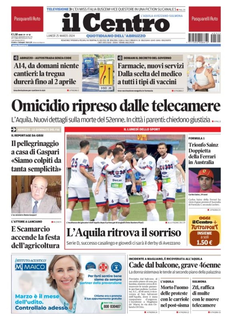 anteprima della prima pagina di il-centro-laquila del 25/03/2024