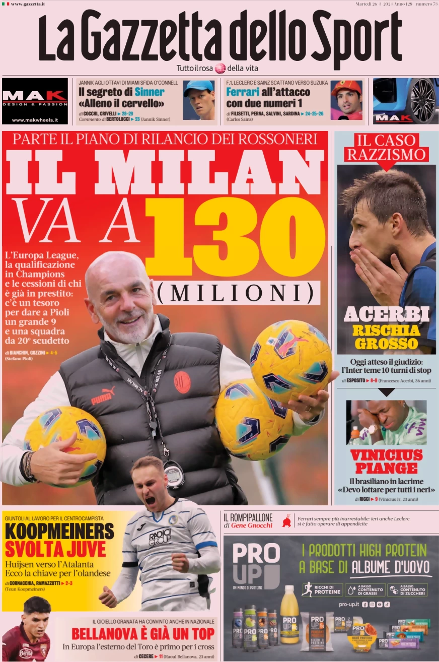 anteprima della prima pagina di la-gazzetta-dello-sport del 26/03/2024