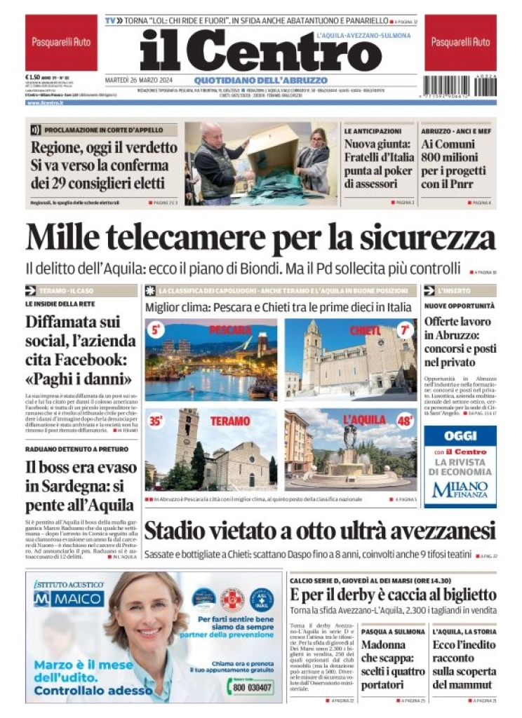 anteprima della prima pagina di il-centro-laquila del 26/03/2024