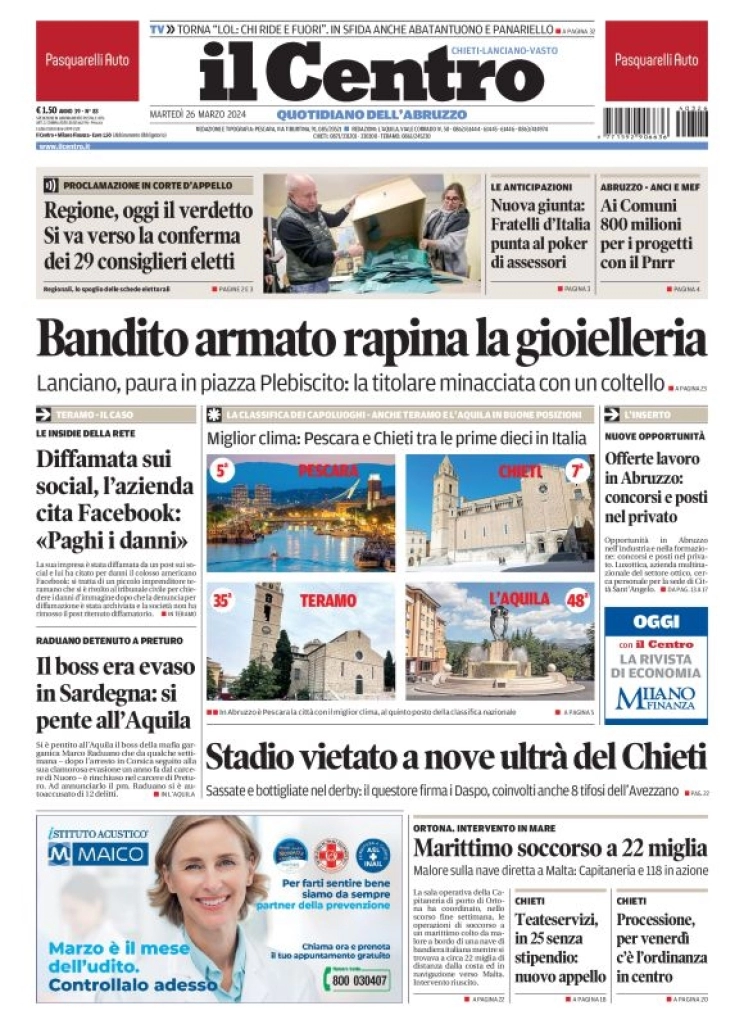 anteprima della prima pagina di il-centro-chieti del 26/03/2024