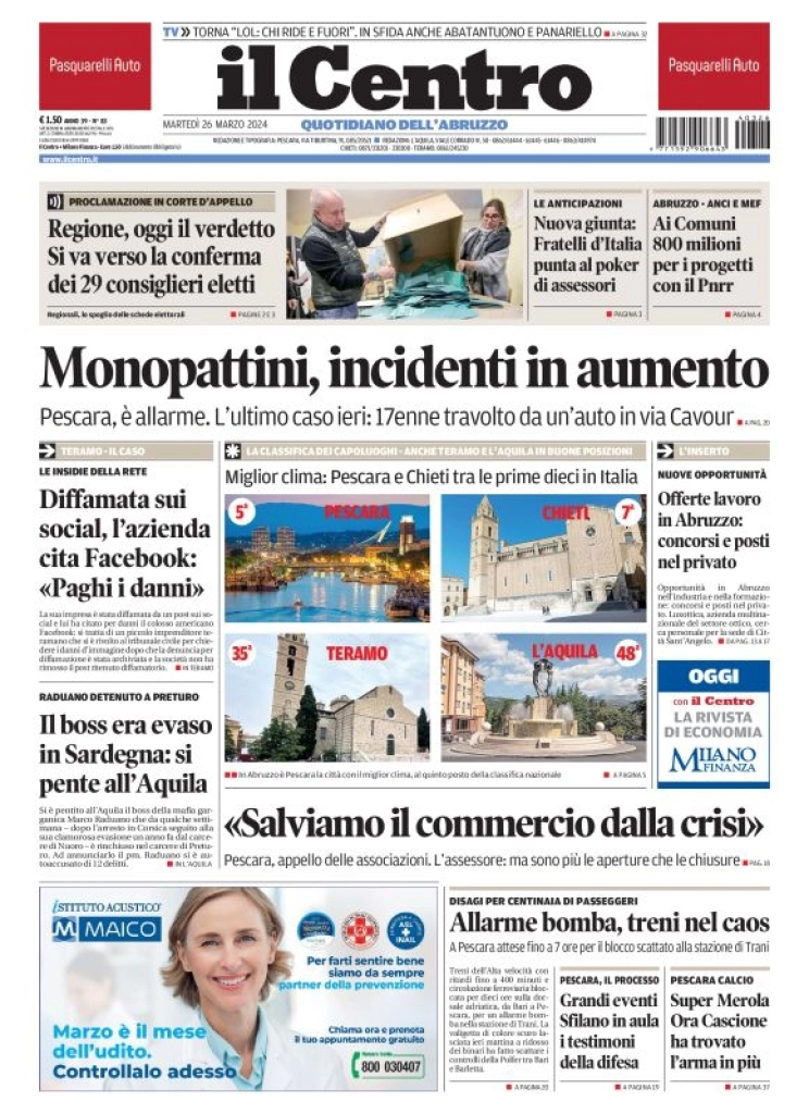 anteprima della prima pagina di il-centro-pescara del 26/03/2024