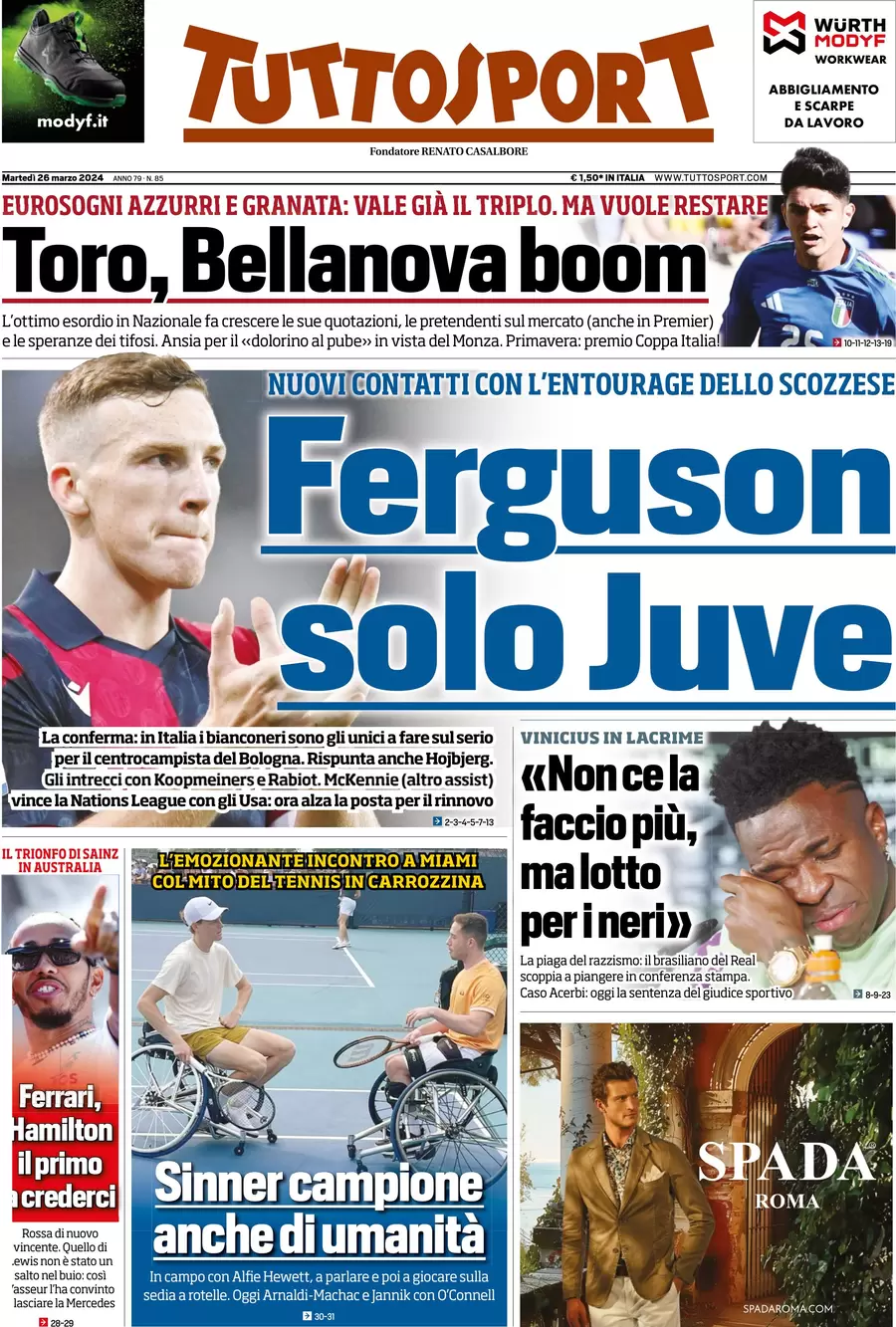 anteprima della prima pagina di tuttosport del 26/03/2024