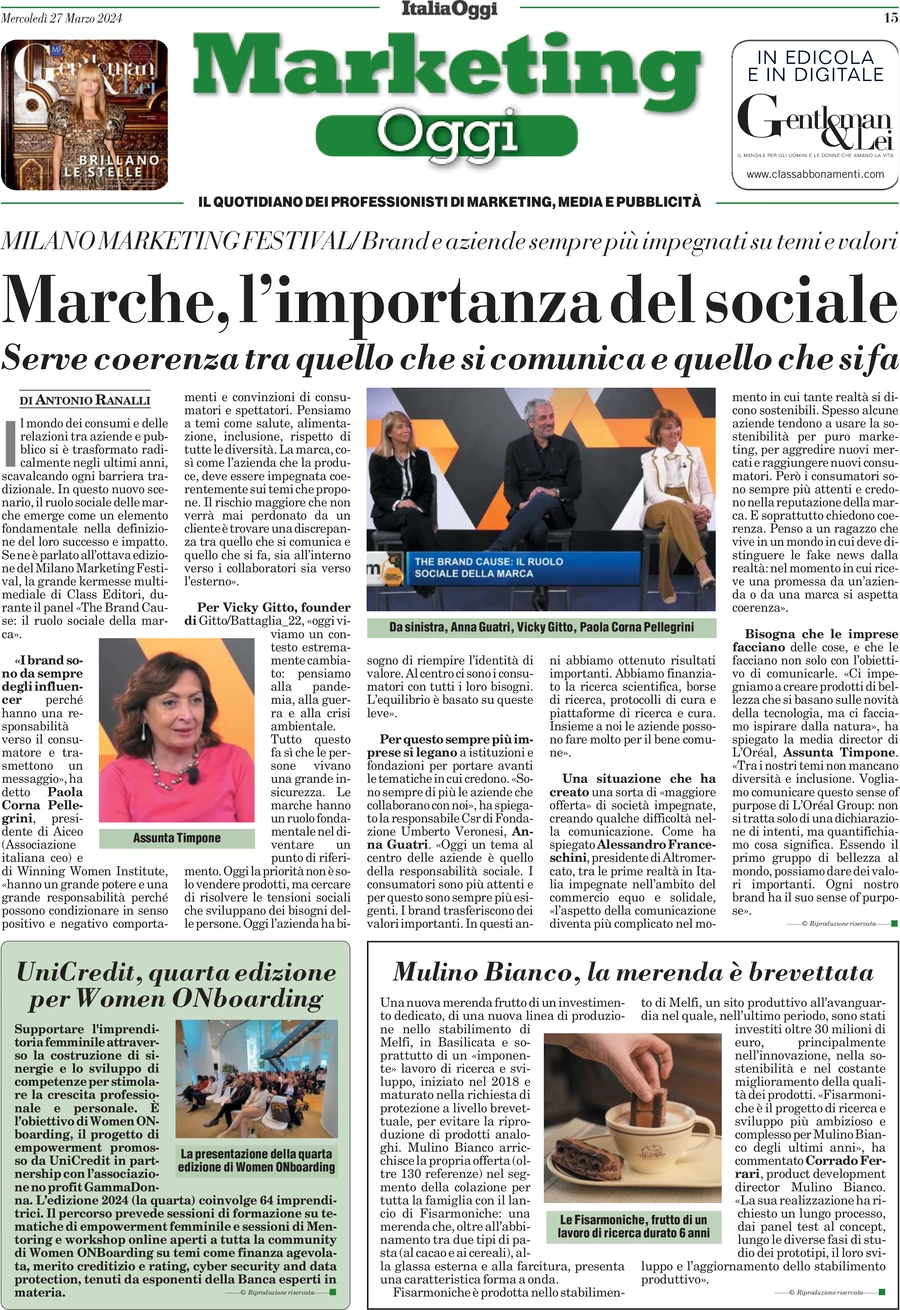 anteprima della prima pagina di marketing-oggi del 27/03/2024