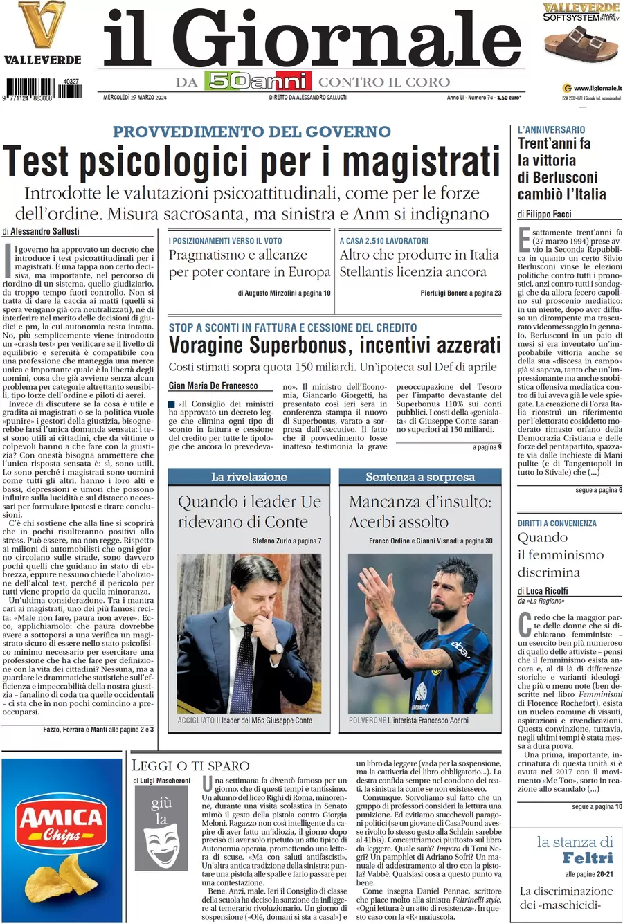 anteprima della prima pagina di il-giornale del 27/03/2024