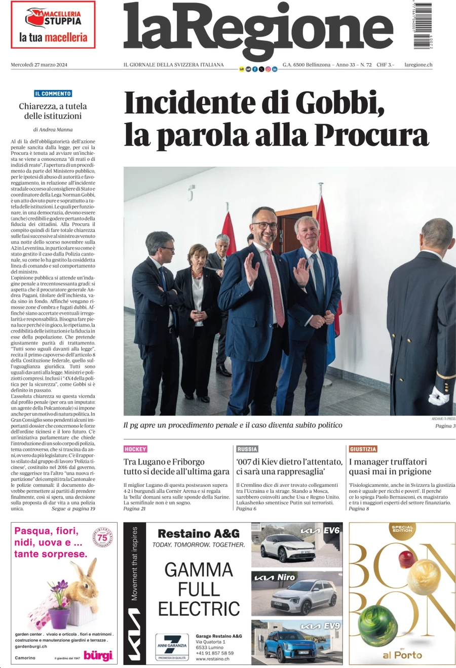 anteprima della prima pagina di la-regione del 27/03/2024