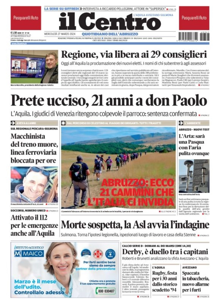 anteprima della prima pagina di il-centro-laquila del 27/03/2024