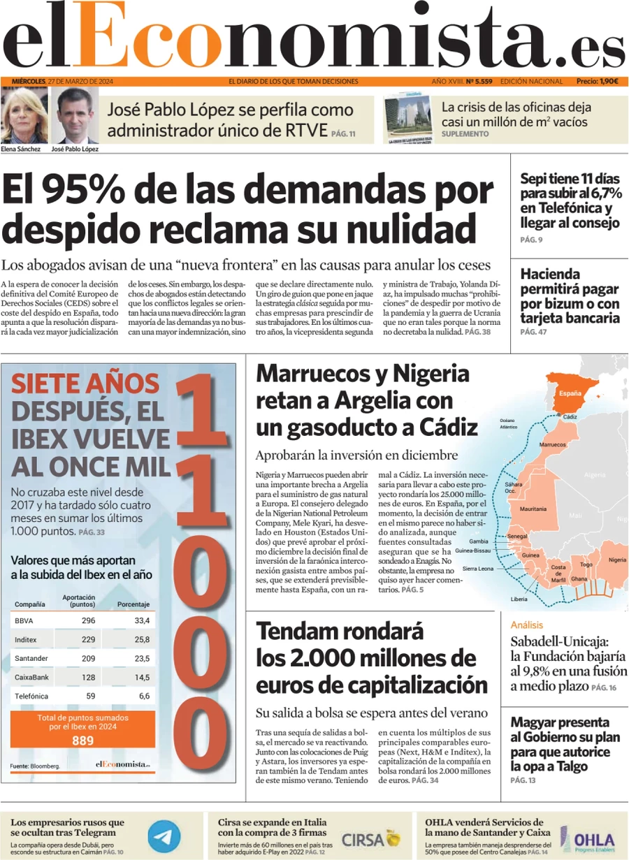 anteprima della prima pagina di el-economista del 27/03/2024