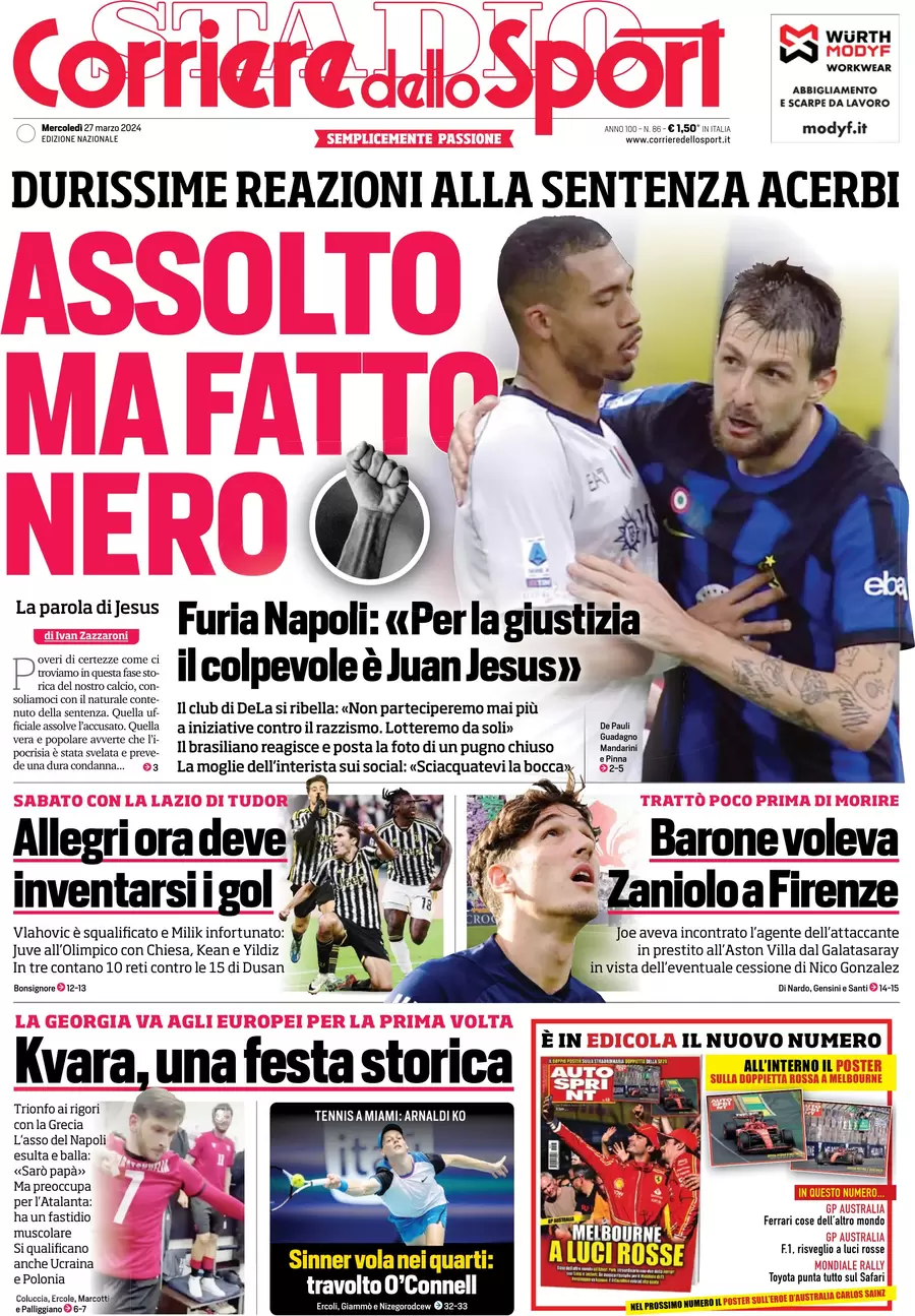 anteprima della prima pagina di corriere-dello-sport del 27/03/2024