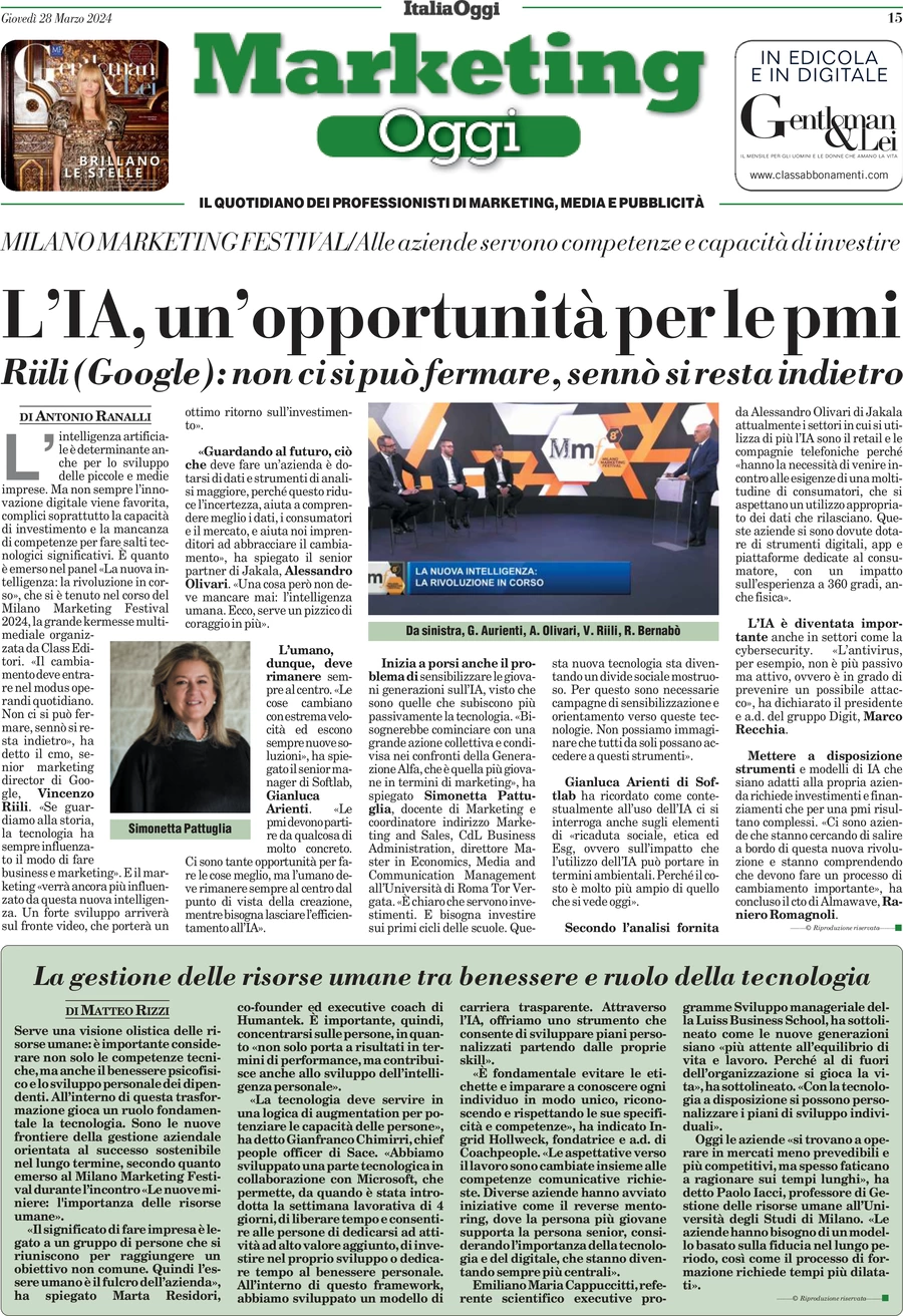 anteprima della prima pagina di marketing-oggi del 28/03/2024