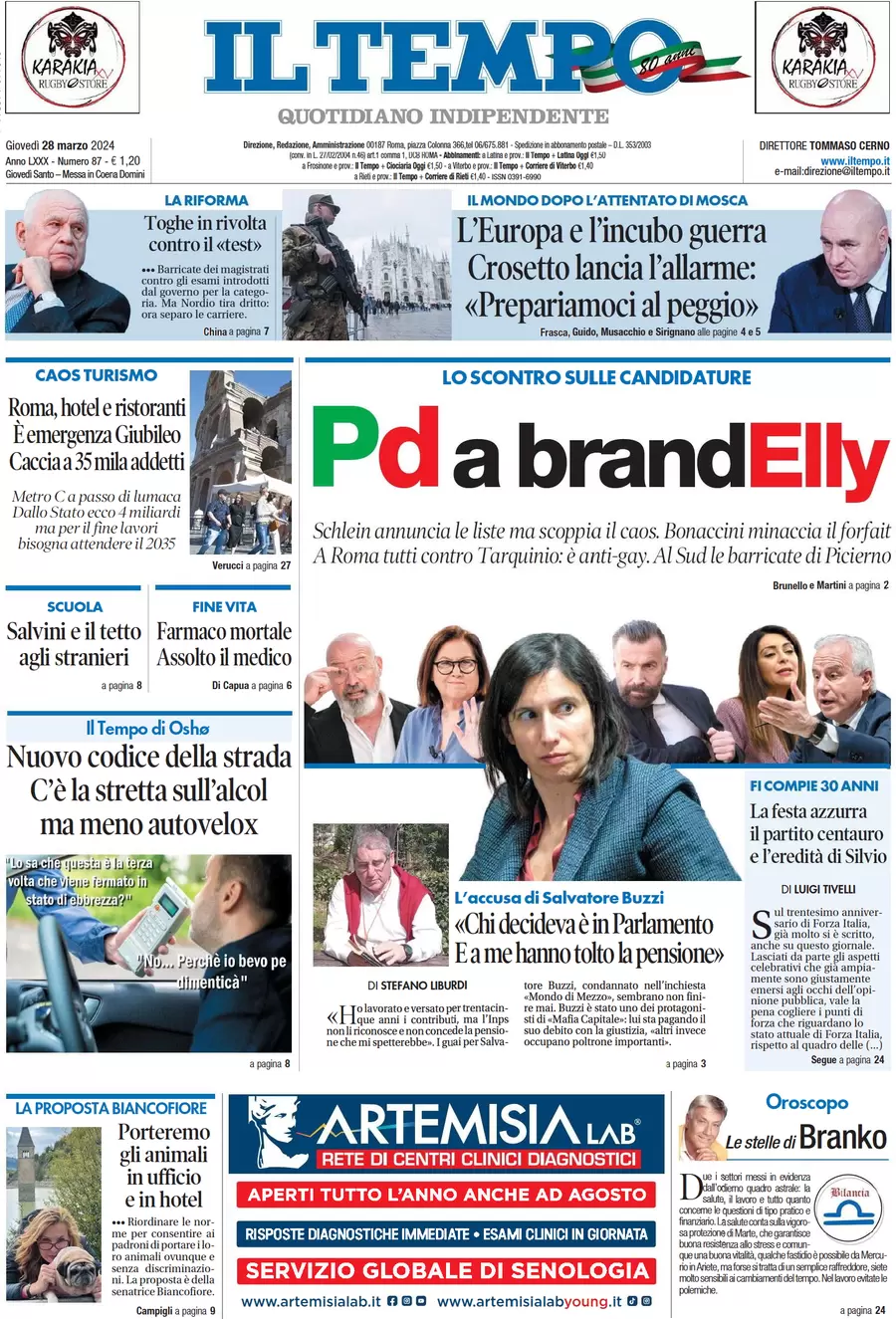 anteprima della prima pagina di il-tempo del 28/03/2024