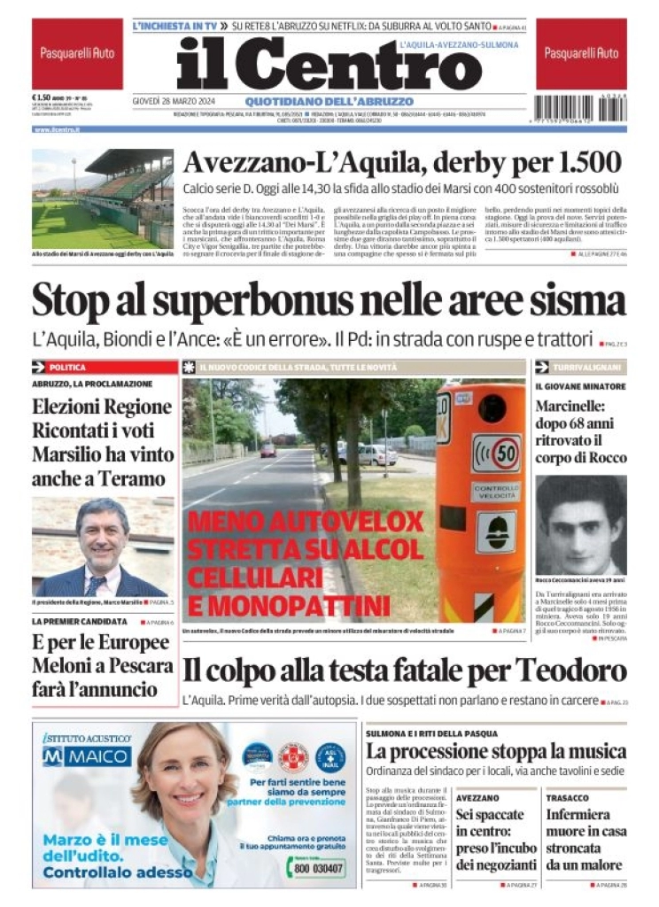 anteprima della prima pagina di il-centro-laquila del 28/03/2024