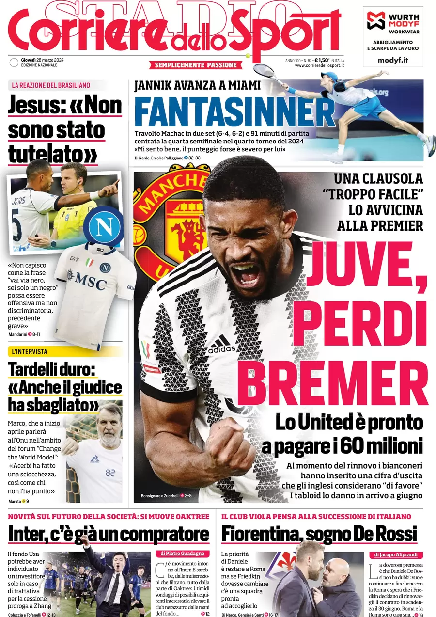 anteprima della prima pagina di corriere-dello-sport del 28/03/2024