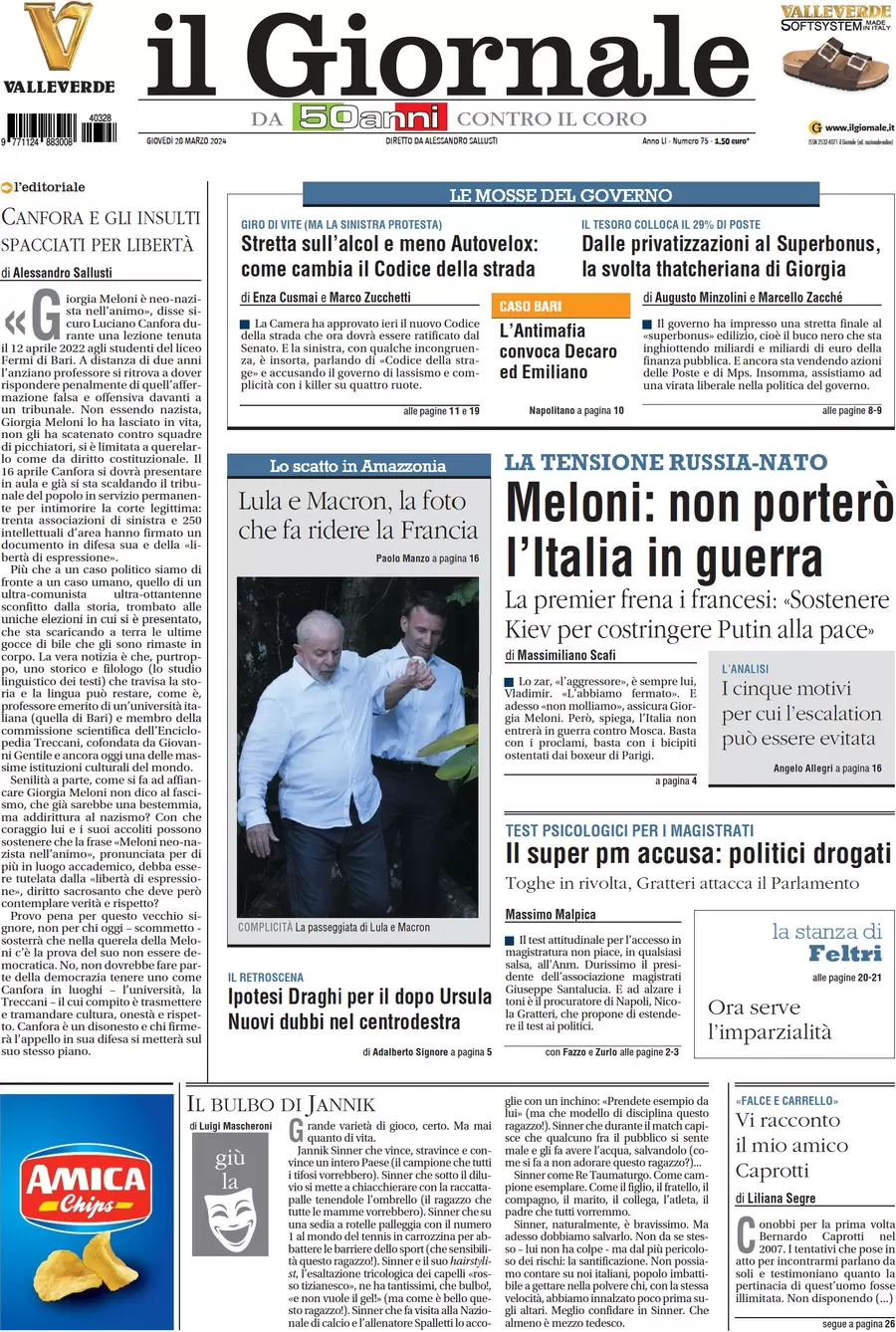 anteprima della prima pagina di il-giornale del 28/03/2024