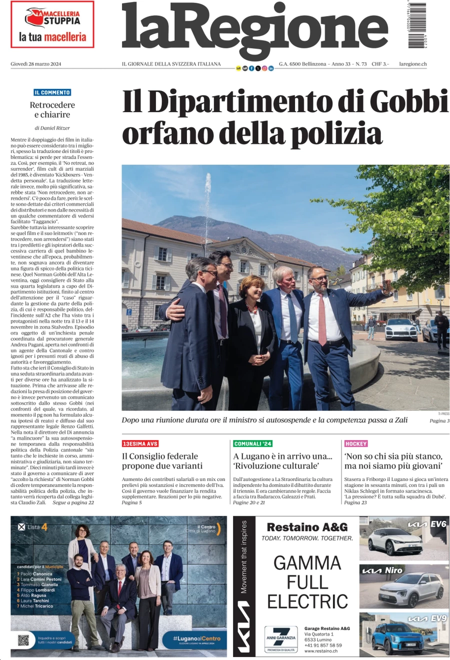 anteprima della prima pagina di la-regione del 28/03/2024