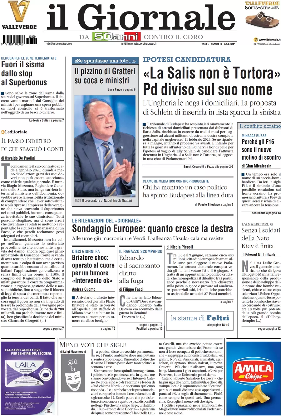 anteprima della prima pagina di il-giornale del 29/03/2024