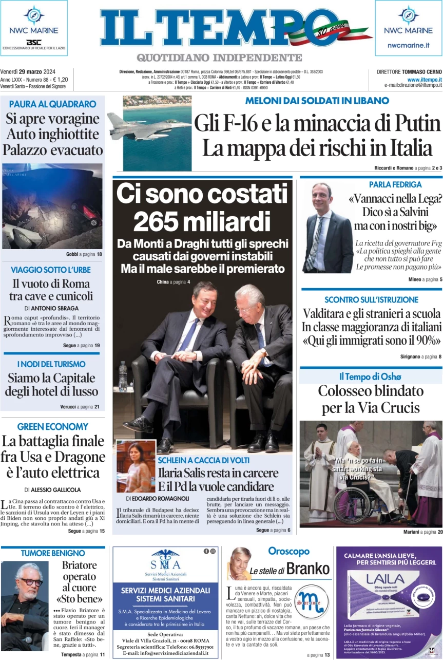 anteprima della prima pagina di il-tempo del 29/03/2024