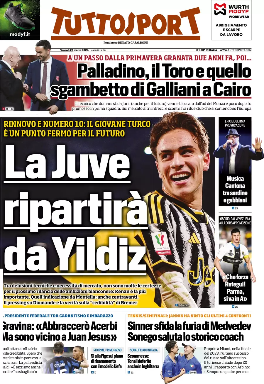 anteprima della prima pagina di tuttosport del 29/03/2024