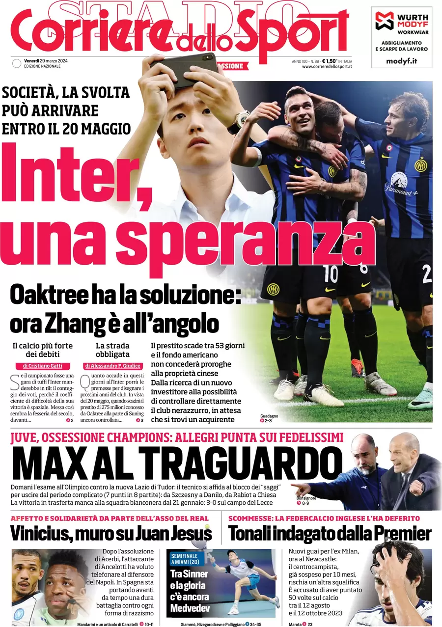 anteprima della prima pagina di corriere-dello-sport del 29/03/2024