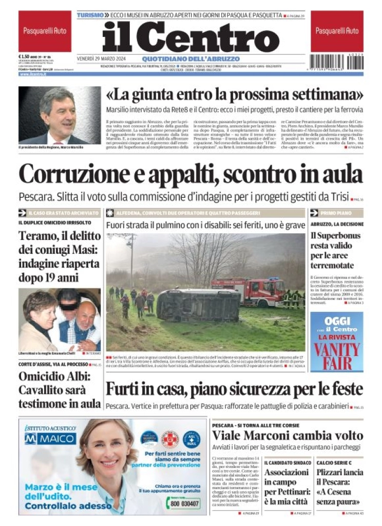 anteprima della prima pagina di il-centro-pescara del 29/03/2024