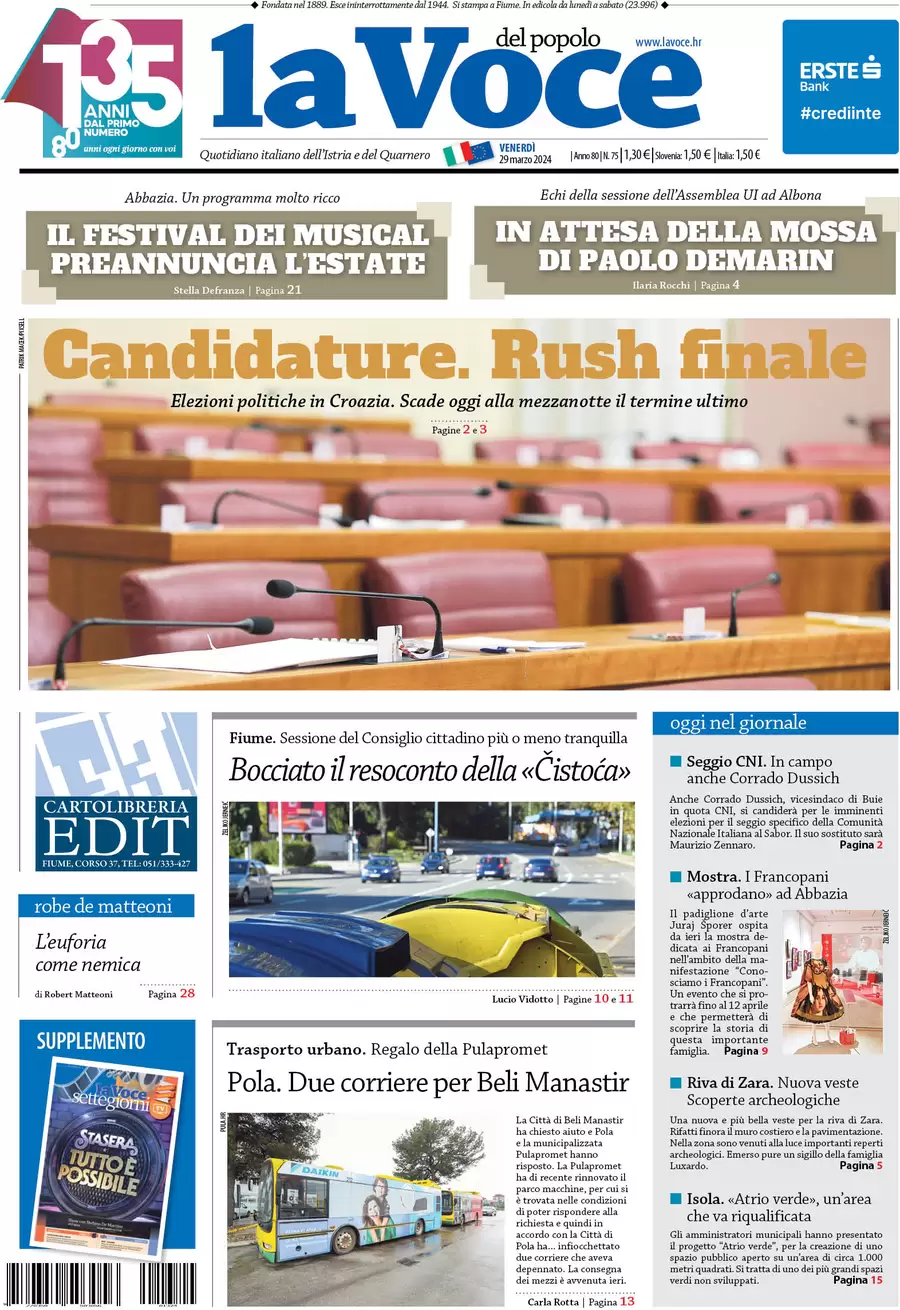 anteprima della prima pagina di la-voce-del-popolo del 29/03/2024