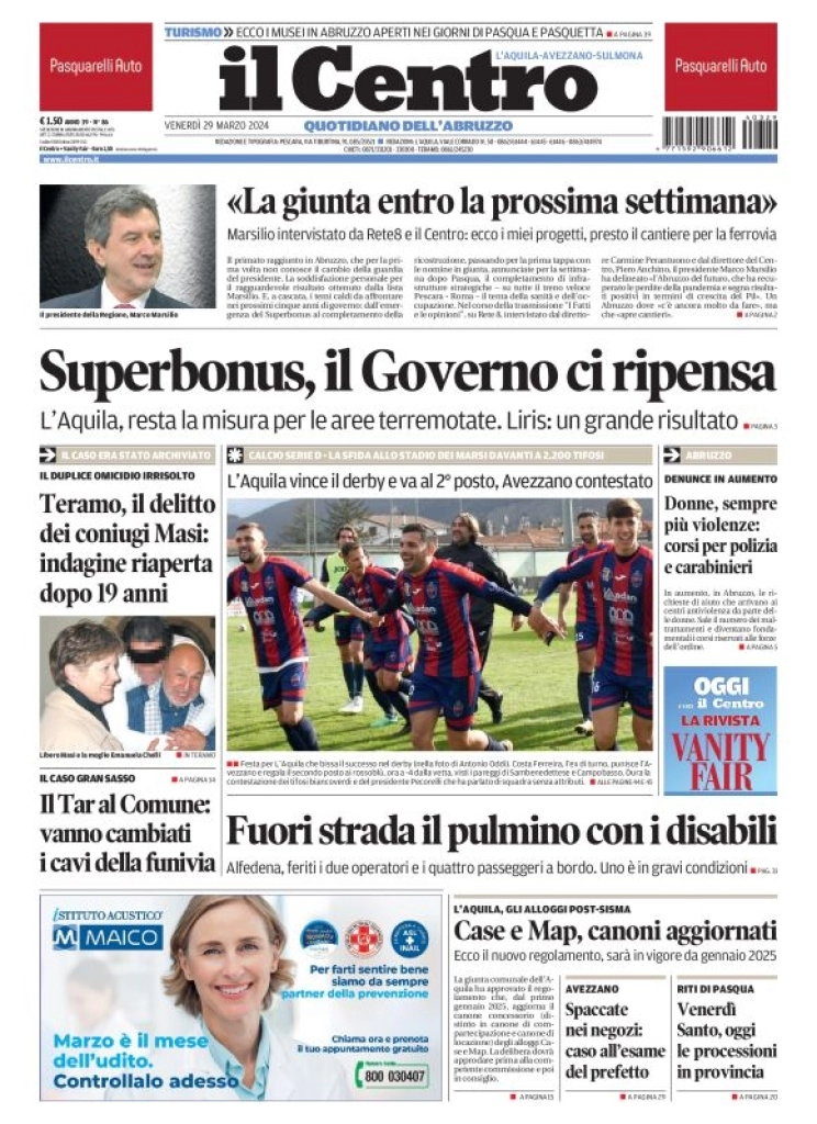 anteprima della prima pagina di il-centro-laquila del 29/03/2024