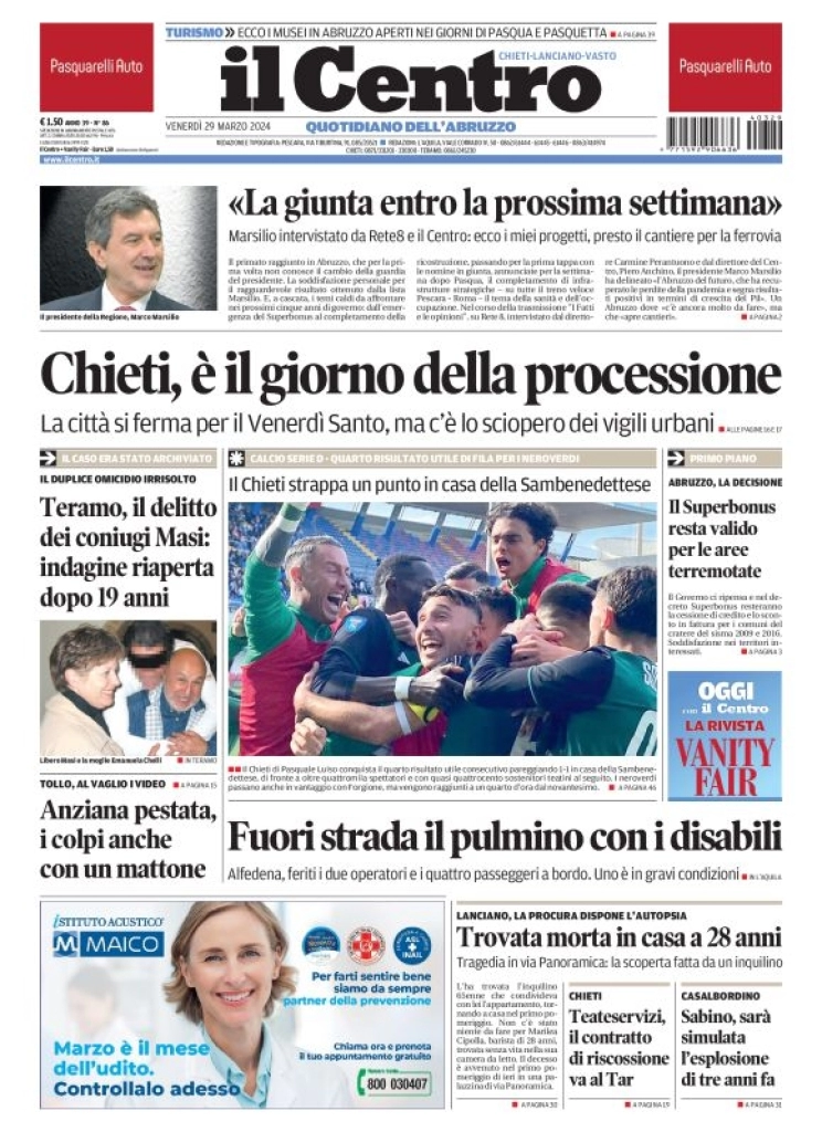 anteprima della prima pagina di il-centro-chieti del 29/03/2024